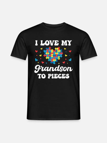 I Love My Grandson In Pieces Granny Adhd Granny - Men's T-Shirt - black