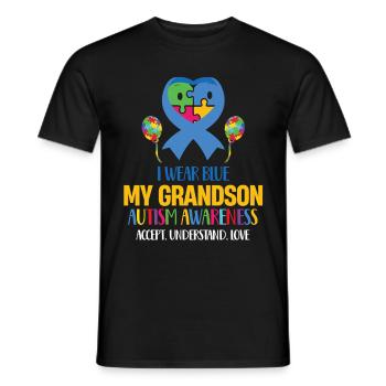 Je porte du bleu pour mon petit-fils autisme mamie TDAH - T-shirt homme - noir - Devant - AI Model Male 178 light (178cm)