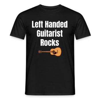 Left-handed guitarist rocks. guitar, bassist, - Men's T-Shirt - black - Front - AI Model Male 178 light (178cm)