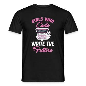 Girl looking at the programmer of the future - Men's T-Shirt - black - Front - AI Model Male 178 light (178cm)