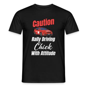 Attention, fille de conduite de rallye avec - T-shirt homme - noir - Devant - AI Model Male 178 light (178cm)