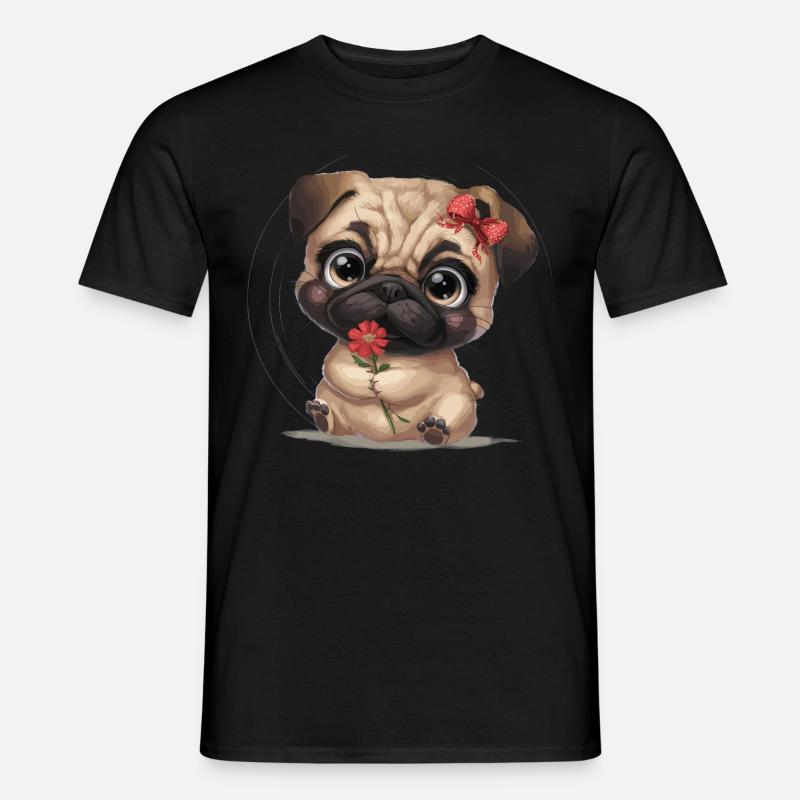 Mops Hundehalter Mops Liebe Blume - Männer T-Shirt - Schwarz