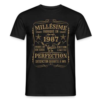 Millésime Fabriqué En 1987 Vieilli à La Perfection - T-shirt homme - noir - Devant - AI Model Male 178 light (178cm)