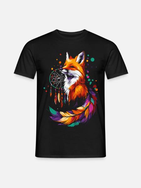 Fox with Dream Catcher - Men's T-Shirt - black