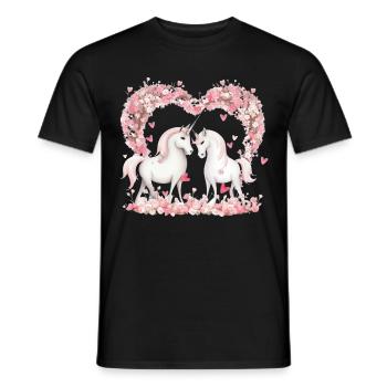 Niedlilches Einhorn Paar mit Blumenherz - Männer T-Shirt - Schwarz - Vorne - AI Model Male 178 light (178cm)
