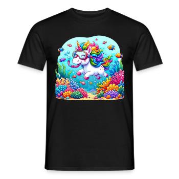 Unterwasserabenteuer Einhorn Korallenriffe - Männer T-Shirt - Schwarz - Vorne - AI Model Male 178 light (178cm)