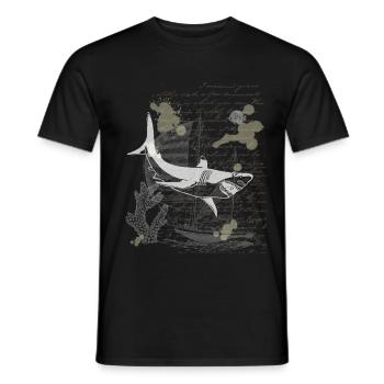 Vintage steampunk nautical design shark - Men's T-Shirt - black - Front - AI Model Male 178 light (178cm)