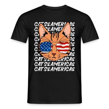 Katze mit Sonnenbrille Amerika USA Katzenliebhaber - Männer T-Shirt - Schwarz - Vorne - AI Model Male 178 light (178cm)
