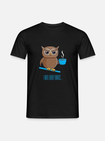 Nachteule mit Kaffee - Männer T-Shirt - Schwarz