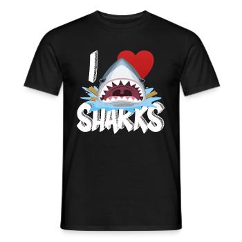 I Love Sharks Cute Novelty Week of the Shark Gift Idea For Shark Lovers Graphic Shark attack - Men's T-Shirt - black - Front - AI Model Male 178 light (178cm)