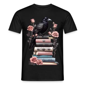 Pile de livres avec corbeau - T-shirt homme - noir - Devant - AI Model Male 178 light (178cm)
