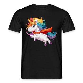 Lustiges Einhorn als Held für einen Superheld - Männer T-Shirt - Schwarz - Vorne - AI Model Male 178 light (178cm)