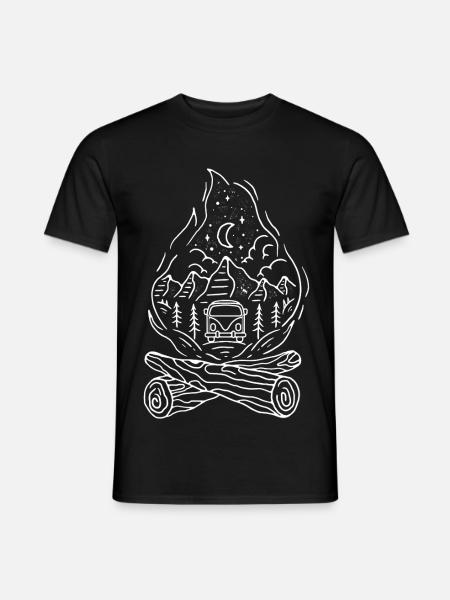 Nachtwald Vanlife Panorama - Männer T-Shirt - Schwarz