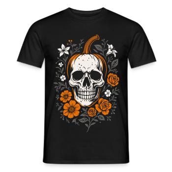 Floral pumpkin head with skull - Halloween - Men's T-Shirt - black - Front - AI Model Male 178 light (178cm)