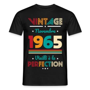 Anniversaire 60 ans - Vintage - Novembre 1965 - T-shirt homme - noir - Devant - AI Model Male 178 light (178cm)