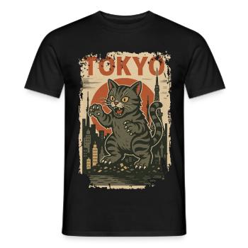 Vintage Japanese Cat Monster Art Japan Retro - Men's T-Shirt - black - Front - AI Model Male 178 light (178cm)