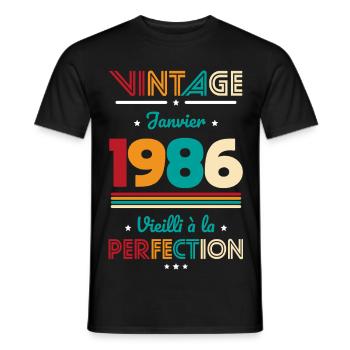 40-jähriges Jubiläum – Jahrgang – Januar 1986 - Männer T-Shirt - Schwarz - Vorne - AI Model Male 178 light (178cm)