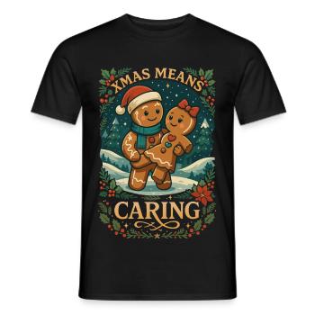 Xmas Means Caring Sweet Gingerbread Christmas Motif - Men's T-Shirt - black - Front - AI Model Male 178 light (178cm)