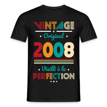 2008 – Vintage – Perfekt gereift - Männer T-Shirt - Schwarz - Vorne - AI Model Male 178 light (178cm)