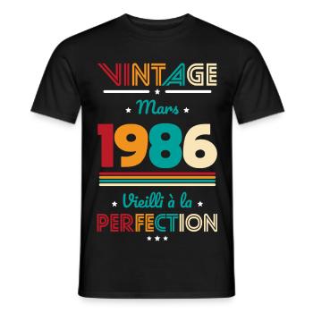 40-jähriges Jubiläum – Jahrgang – März 1986 - Männer T-Shirt - Schwarz - Vorne - AI Model Male 178 light (178cm)