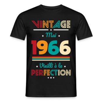 Anniversaire 60 ans - Vintage - Mai 1966 - T-shirt homme - noir - Devant - AI Model Male 178 light (178cm)