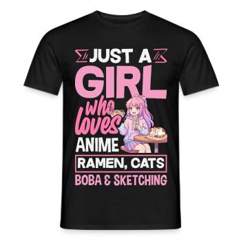 Anime Girl Ramen Cats Boba Drawing - Men's T-Shirt - black - Front - AI Model Male 178 light (178cm)