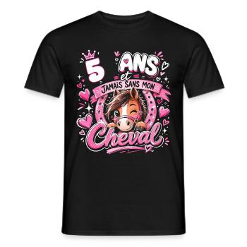 Cheval 5 Ans Anniversaire Fille Poney - T-shirt homme - noir - Devant - AI Model Male 178 light (178cm)