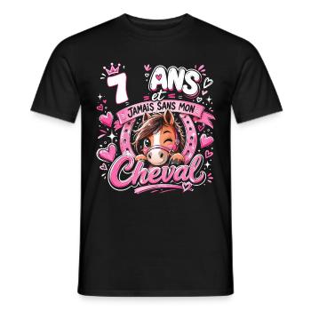 Cheval 7 Ans Anniversaire Fille Poney - T-shirt homme - noir - Devant - AI Model Male 178 light (178cm)
