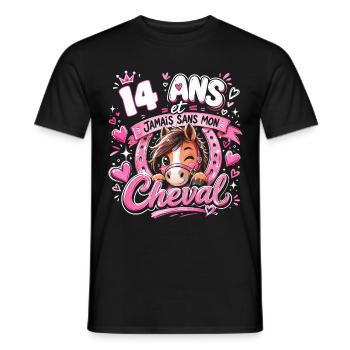 Cheval 14 Ans Anniversaire Ado Poney - T-shirt homme - noir - Devant - AI Model Male 178 light (178cm)