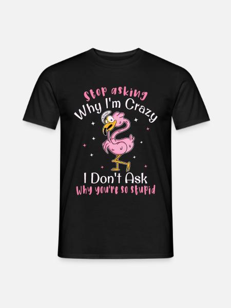 Hör auf zu fragen warum ich verrückt bin, Flamingo - Männer T-Shirt - Schwarz
