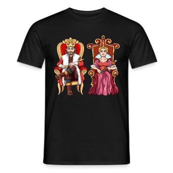König Königin mit Krone auf dem Thron. - Männer T-Shirt - Schwarz - Vorne - AI Model Male 178 light (178cm)