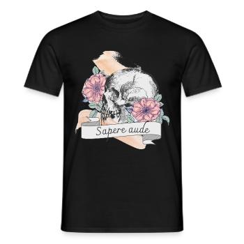 Crâne avec bannière Sapere Aude et roses - T-shirt homme - noir - Devant - AI Model Male 178 light (178cm)