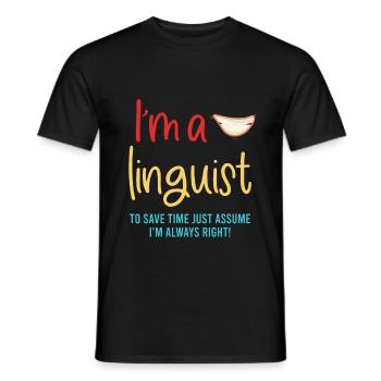 Je suis linguiste Pour gagner du temps, n - T-shirt homme - noir - Devant - AI Model Male 178 light (178cm)