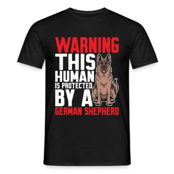 This human is protected by a German Shepherd 5 - Men's T-Shirt - black - Front - AI Model Male 178 light (178cm)