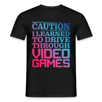 Attention J’ai appris à conduire à travers les jeux vidéo - T-shirt homme - noir - Devant - AI Model Male 178 light (178cm)