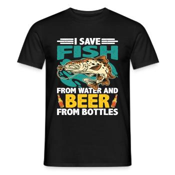 Je sauve le poisson de l’eau et la bière des bouteilles - T-shirt homme - noir - Devant - AI Model Male 178 light (178cm)