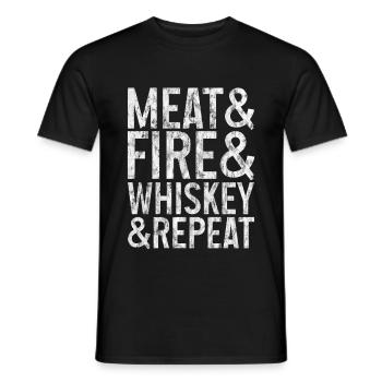 Meat And Fire And Whiskey And Repeat 3 - Men's T-Shirt - black - Front - AI Model Male 178 light (178cm)