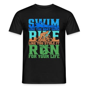 Swim Like The Boat Sunk, Bike Like You Stole It - Men's T-Shirt - black - Front - AI Model Male 178 light (178cm)
