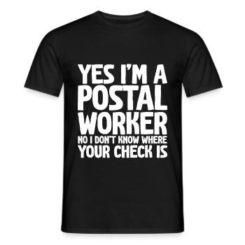 Postier, je ne sais pas où est ton chèque - T-shirt homme - noir - Devant - AI Model Male 178 light (178cm)