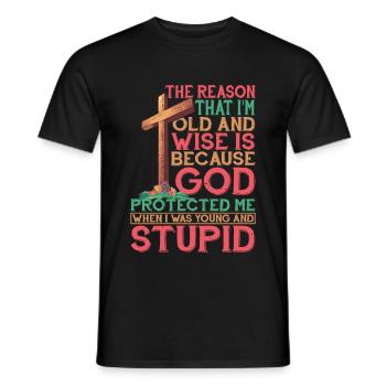 God Protected Me When I Was Young And Stupid 4 - Männer T-Shirt - Schwarz - Vorne - AI Model Male 178 light (178cm)