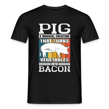 Pig, A Creature That Turns Vegetables Into Bacon 6 - Men's T-Shirt - black - Front - AI Model Male 178 light (178cm)