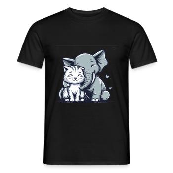Chat Câlin Et Éléphant Amoureux - T-shirt homme - noir - Devant - AI Model Male 178 light (178cm)