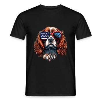 Cavalier King Spaniel with American Sunglasses - Men's T-Shirt - black - Front - AI Model Male 178 light (178cm)