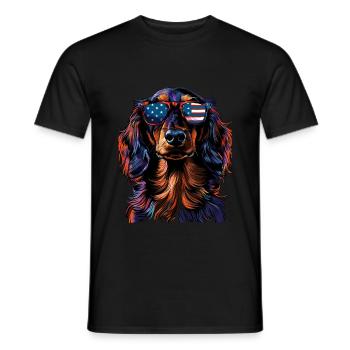 Dachshund with American Sunglasses - Men's T-Shirt - black - Front - AI Model Male 178 light (178cm)