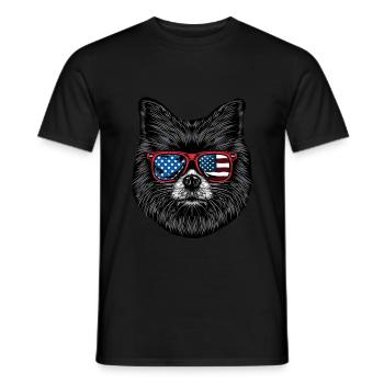 Pomeranian with American Sunglasses - Men's T-Shirt - black - Front - AI Model Male 178 light (178cm)