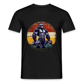 Muscular Gorilla Bodybuilder Gym Workout Sunset - Männer T-Shirt - Schwarz - Vorne - AI Model Male 178 light (178cm)