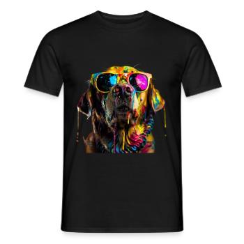 Cool Sunglasses Dog Covered In Rainbow Paint 2 - Männer T-Shirt - Schwarz - Vorne - AI Model Male 178 light (178cm)