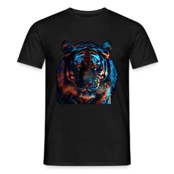 Tigre rouge et bleu : art animalier féroce et vif - T-shirt homme - noir - Devant - AI Model Male 178 light (178cm)