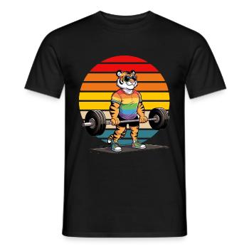 Cool Rainbow Tiger Deadlifting In The Gym - Men's T-Shirt - black - Front - AI Model Male 178 light (178cm)