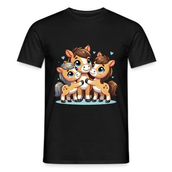 Parent cheval aimant avec deux enfants mignons - T-shirt homme - noir - Devant - AI Model Male 178 light (178cm)